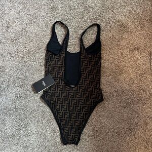 Fendi Black and Brown Logo One-Piece